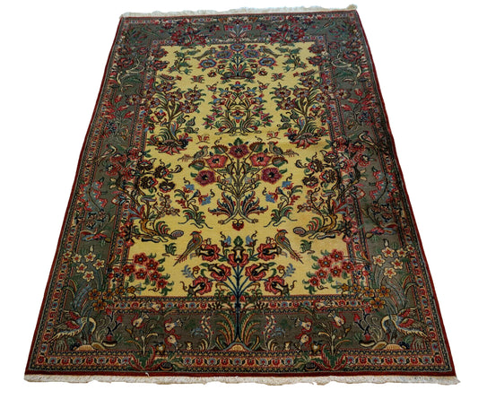 Handmade vintage Persian Qum rug 1970s