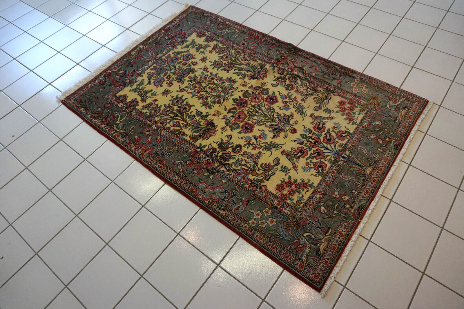 Handmade vintage Persian Qum rug 1970s