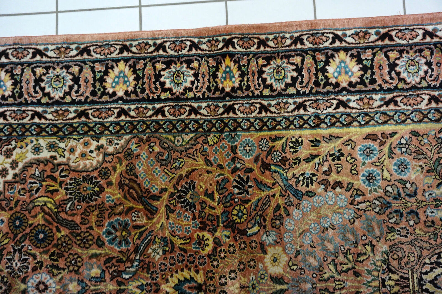 Vintage Indian Carpet with Turquoise and Yellow Accents