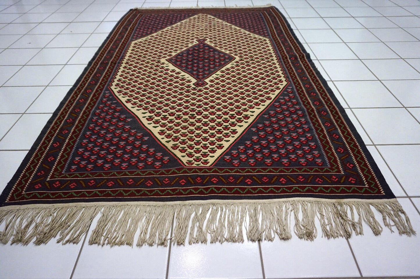 Authentic 1970s kilim with medallion motif