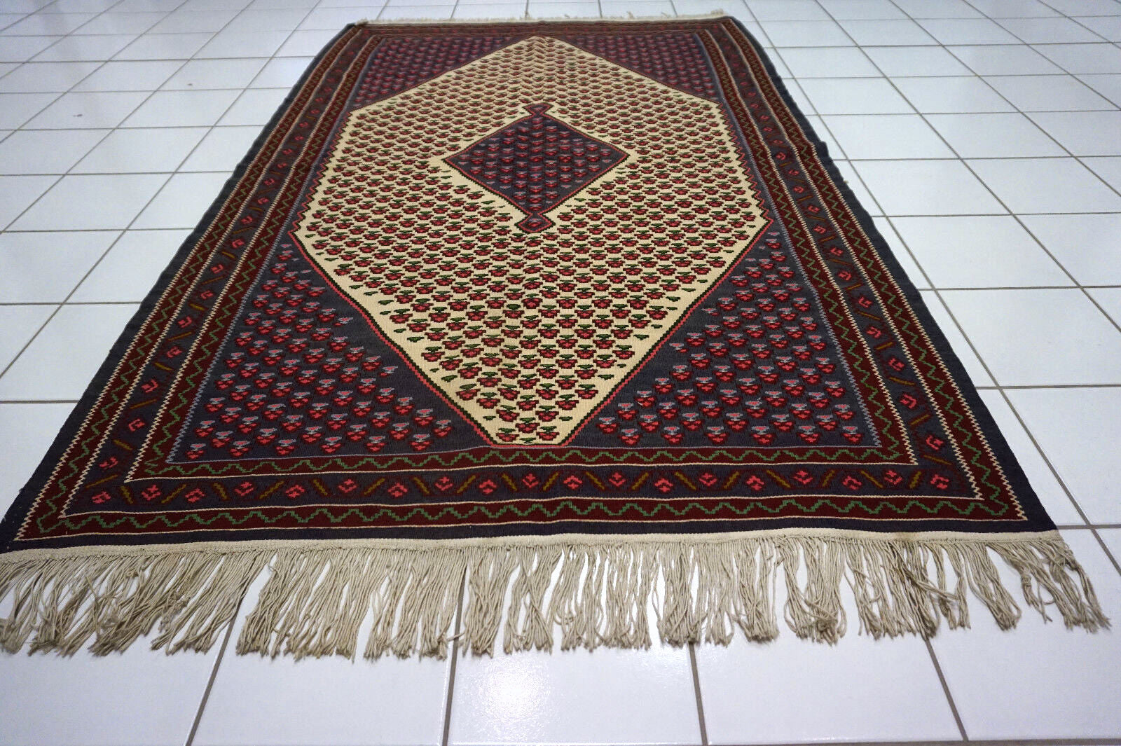 Authentic 1970s kilim with medallion motif