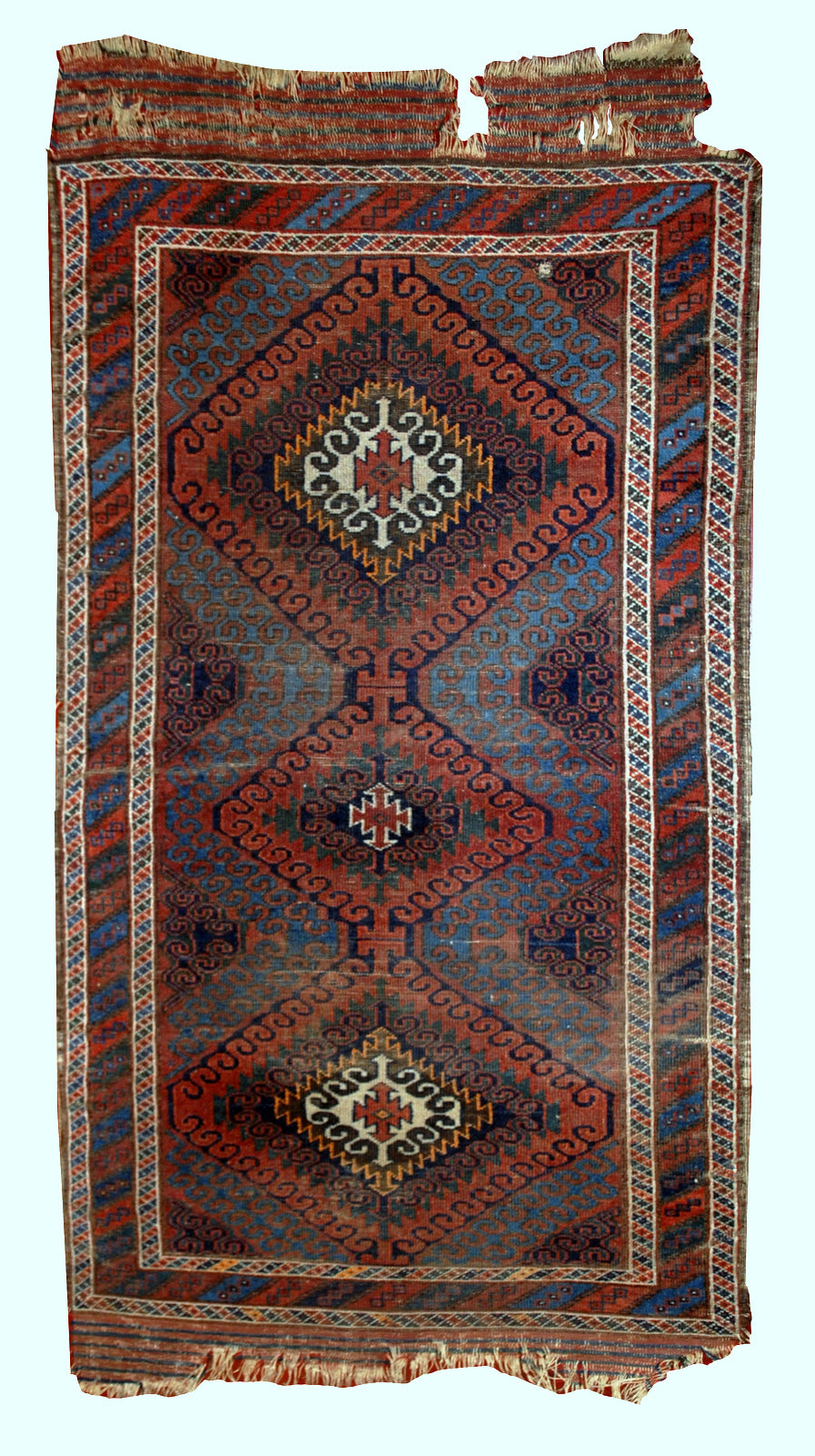 Hand made antique collectible Afghan Baluch rug 1900s