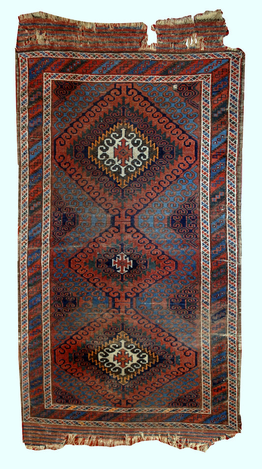 Hand made antique collectible Afghan Baluch rug 1900s