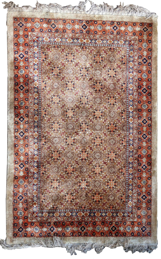 Handmade vintage Art Deco Chinese silk rug 1950s