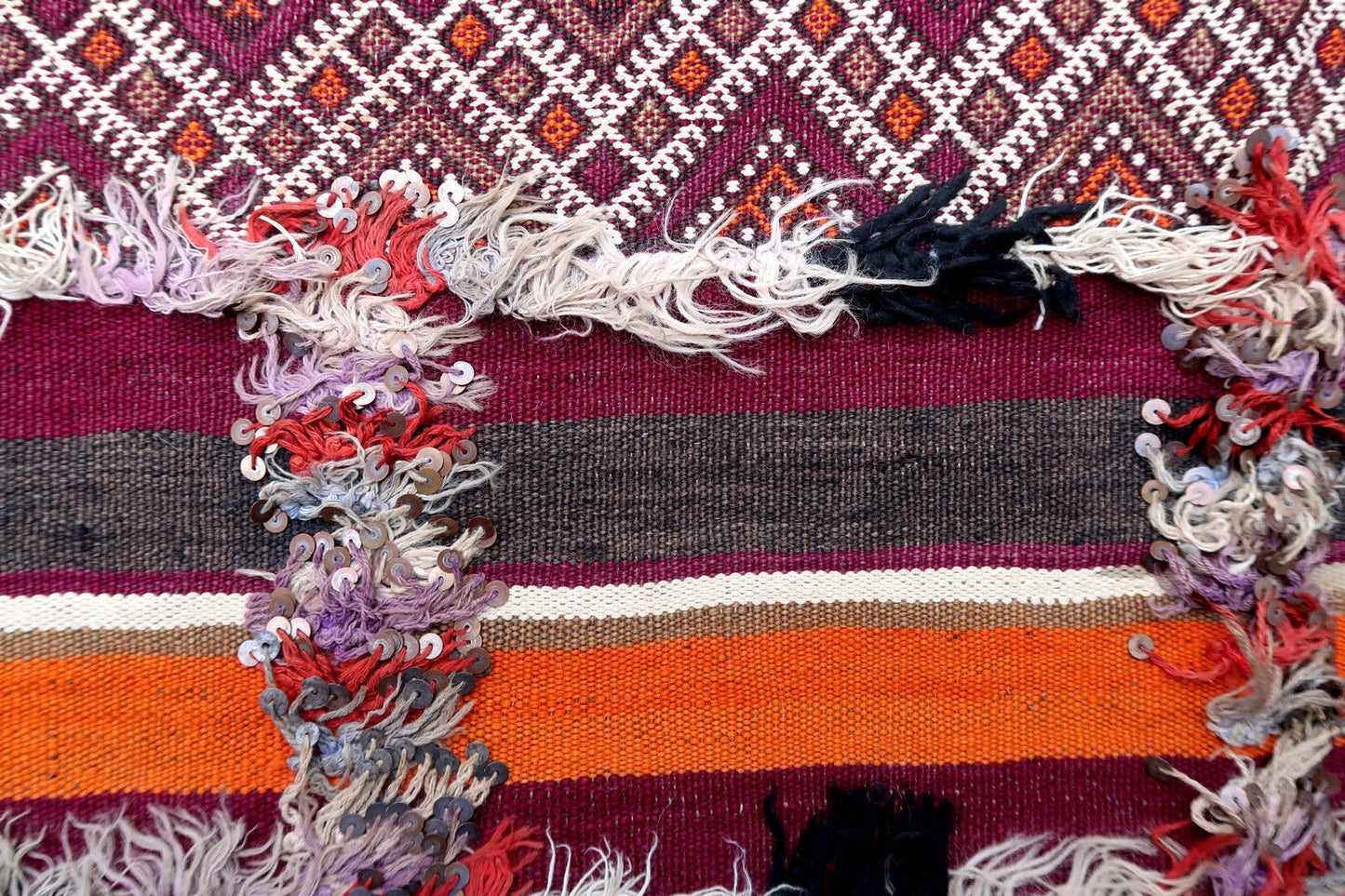 Handmade vintage Moroccan Berber kilim in colorful shades. The rug is from the middle of 20th century in original good condition.