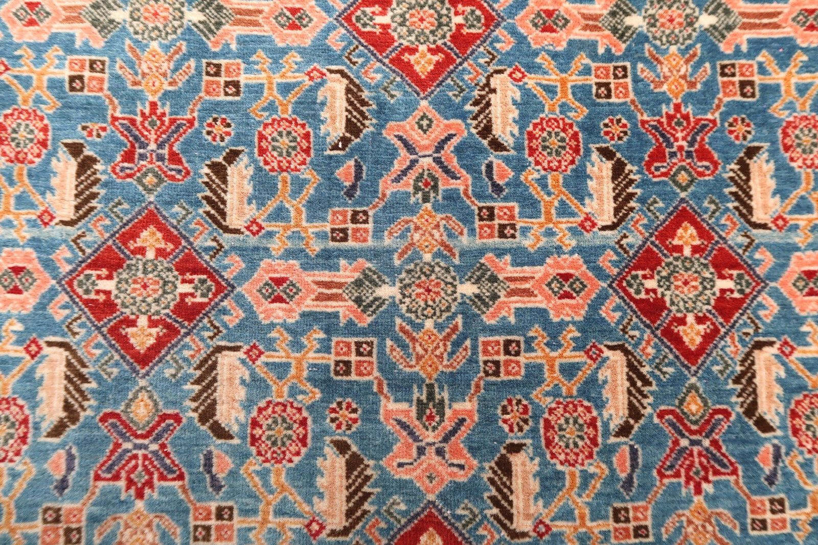 Handmade vintage Persian Malayer rug in unusual sky blue color. The rug is from the end of 20th century in original good condition.