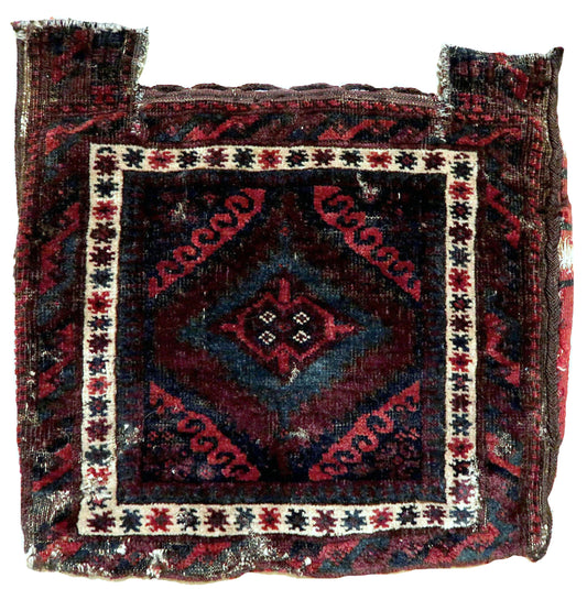 Handmade antique Afghan Baluch bag 1.4' x 1.5' (42cm x 47cm) 1880s - 1P31