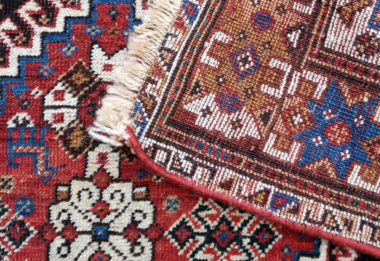 Handmade antique Persian Gashkai rug 2.9' x 5.4' (90cm x 165cm) 1900s - 1P34