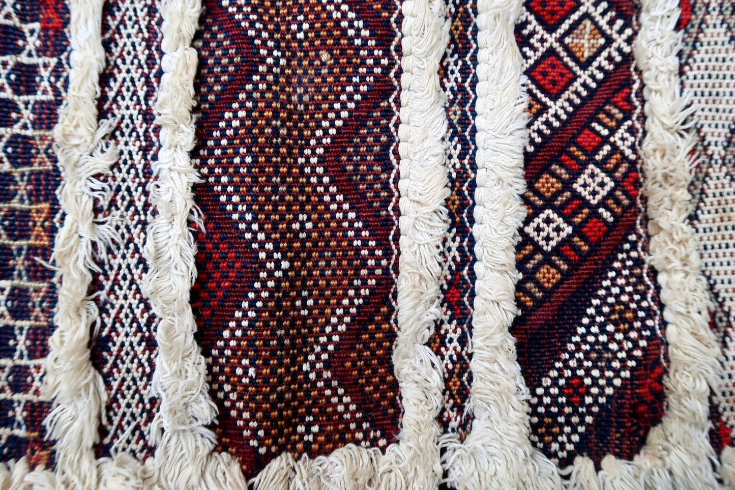 Handmade vintage Moroccan Berber kilim cushion 1.1' x 2' (36cm x 63cm) 1950s - 1P38