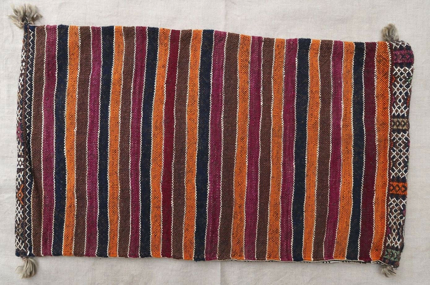 Handmade vintage Moroccan Berber kilim cushion 1.2' x 2.1' (37cm x 66cm) 1950s - 1P43