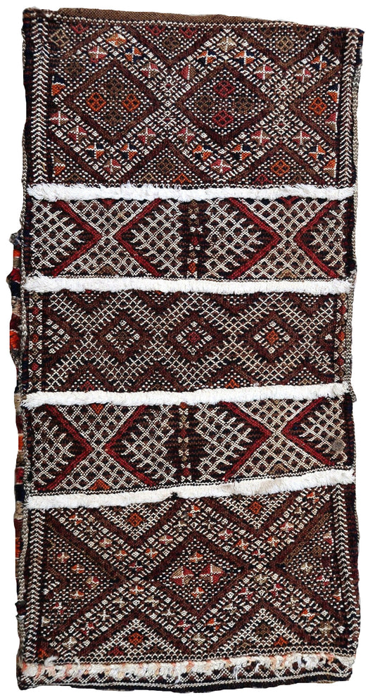 Handmade vintage Moroccan Berber kilim cushion 1.1' x 2.3' (35cm x 70cm) 1950s - 1P47