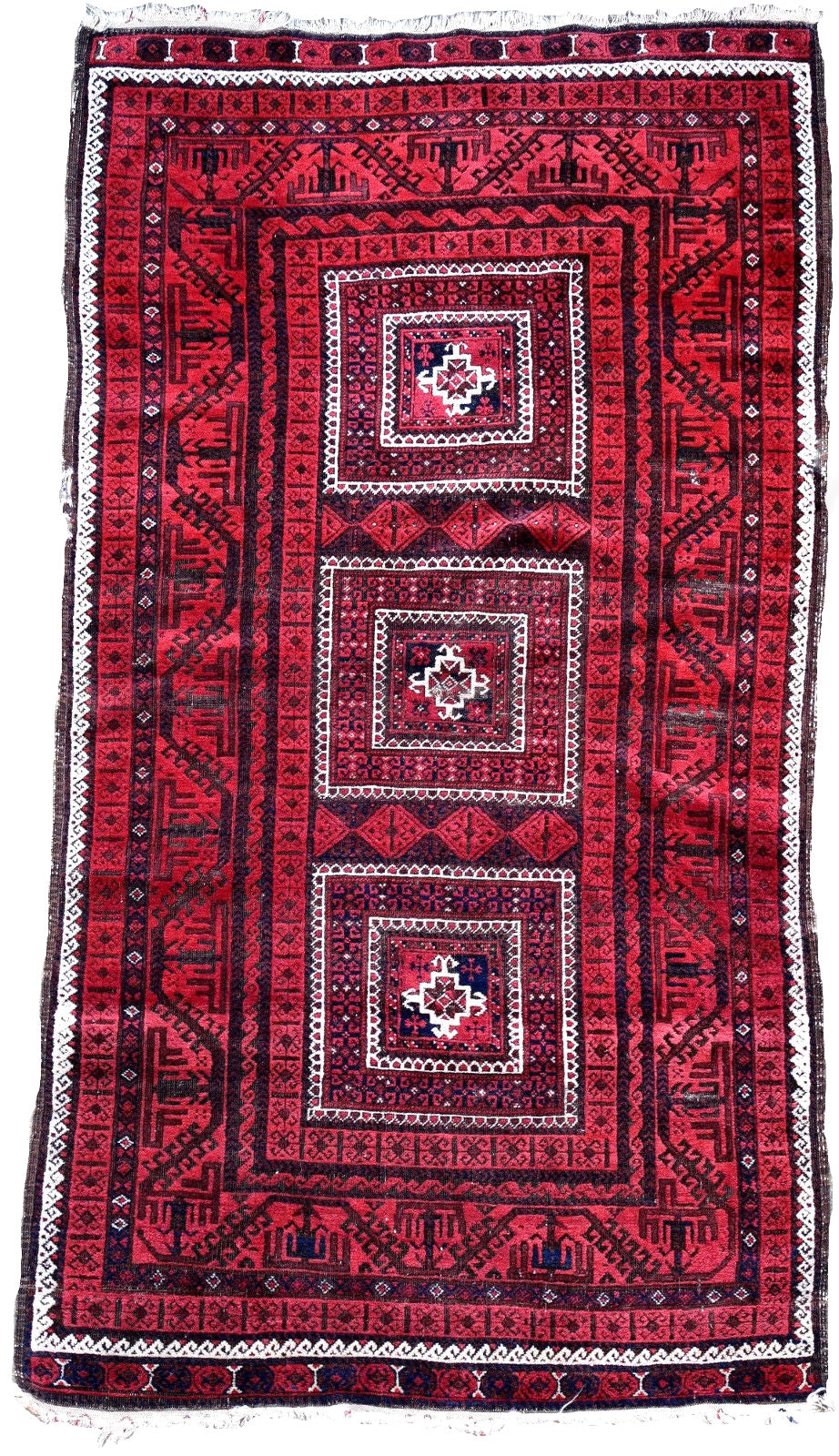 Handmade antique Afghan Baluch rug 3.3' x 6.2' (100cm x 190cm) 1900s - 1P48