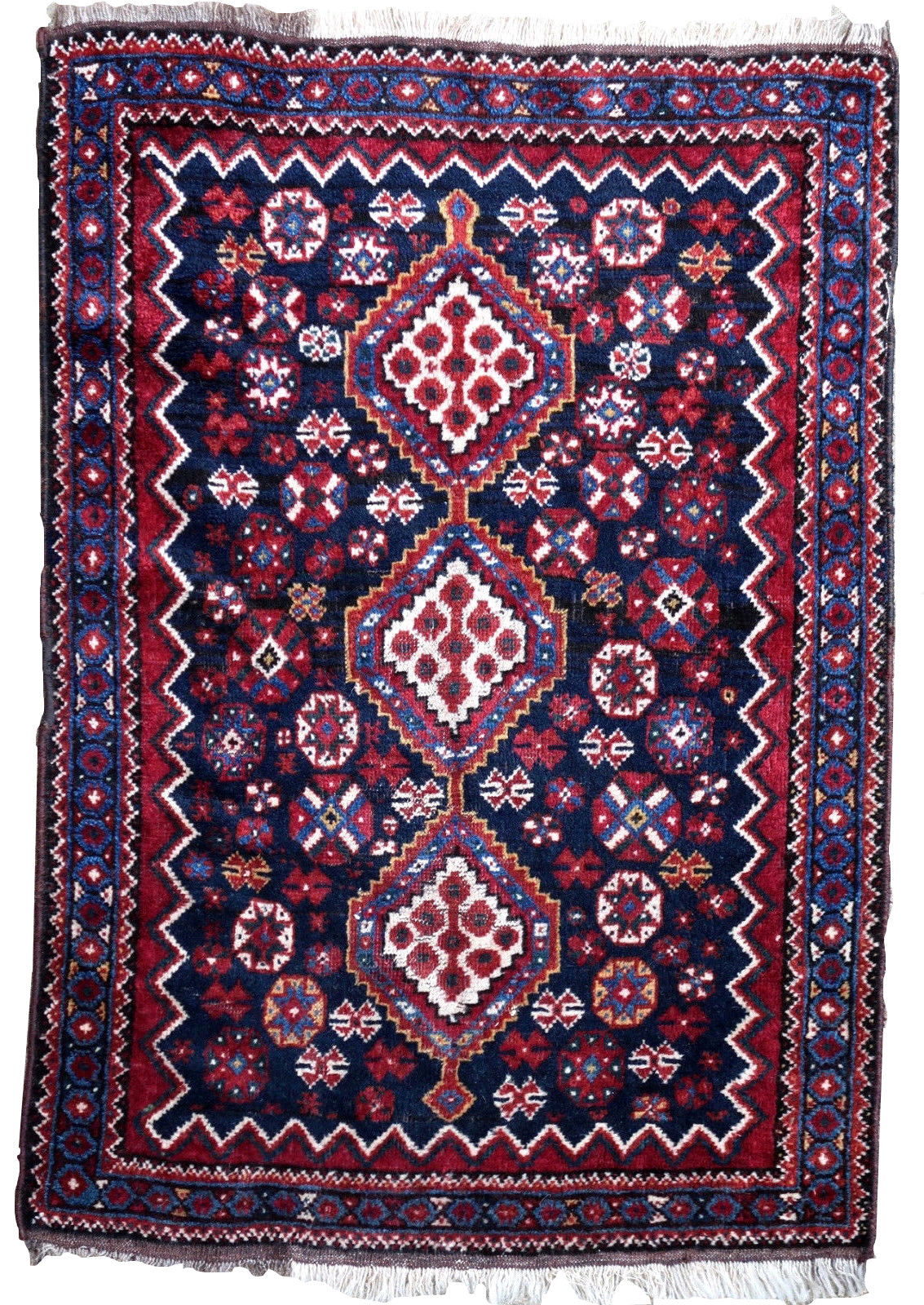Handmade vintage Persian Shiraz rug 2.6' x 3.8' (80cm x 116cm) 1940s - 1P51