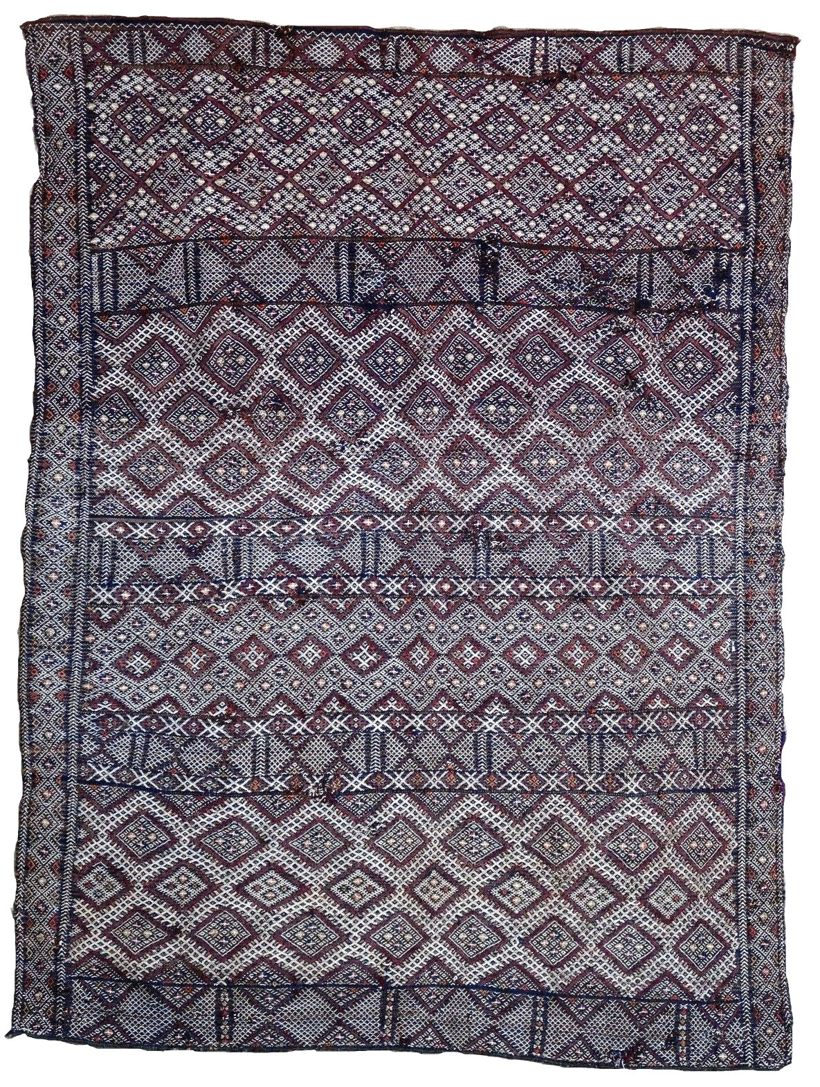 Handmade antique Moroccan Berber kilim 4.5' x 6.1' (138cm x 188cm) 1900s - 1P53