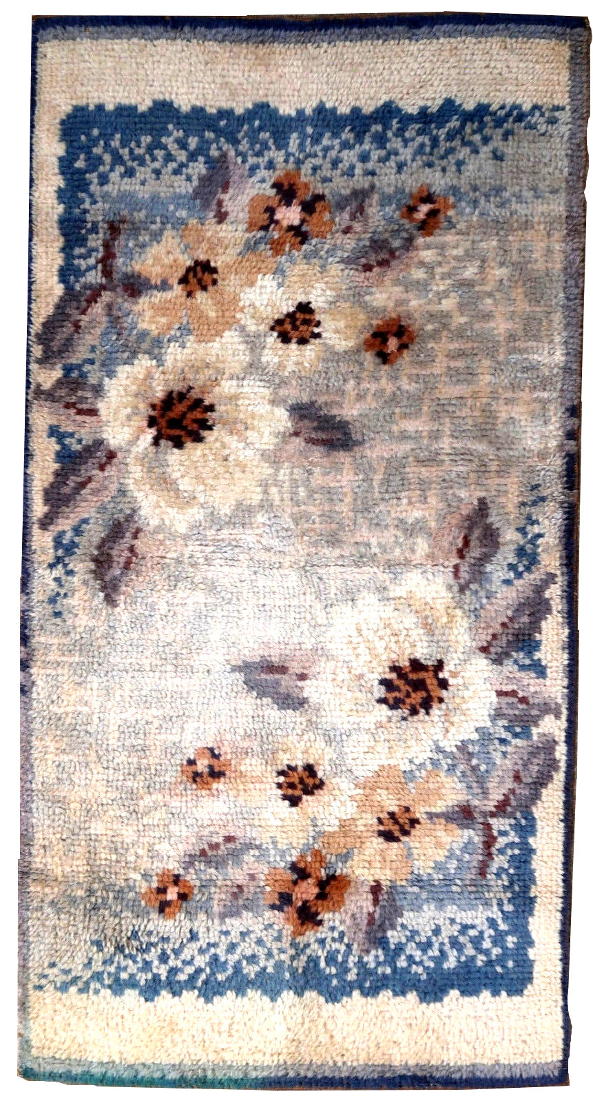 Handmade antique French Flanders Art Deco rug 2.2' x 4.2' (68cm x 130cm) 1920s - 1P60