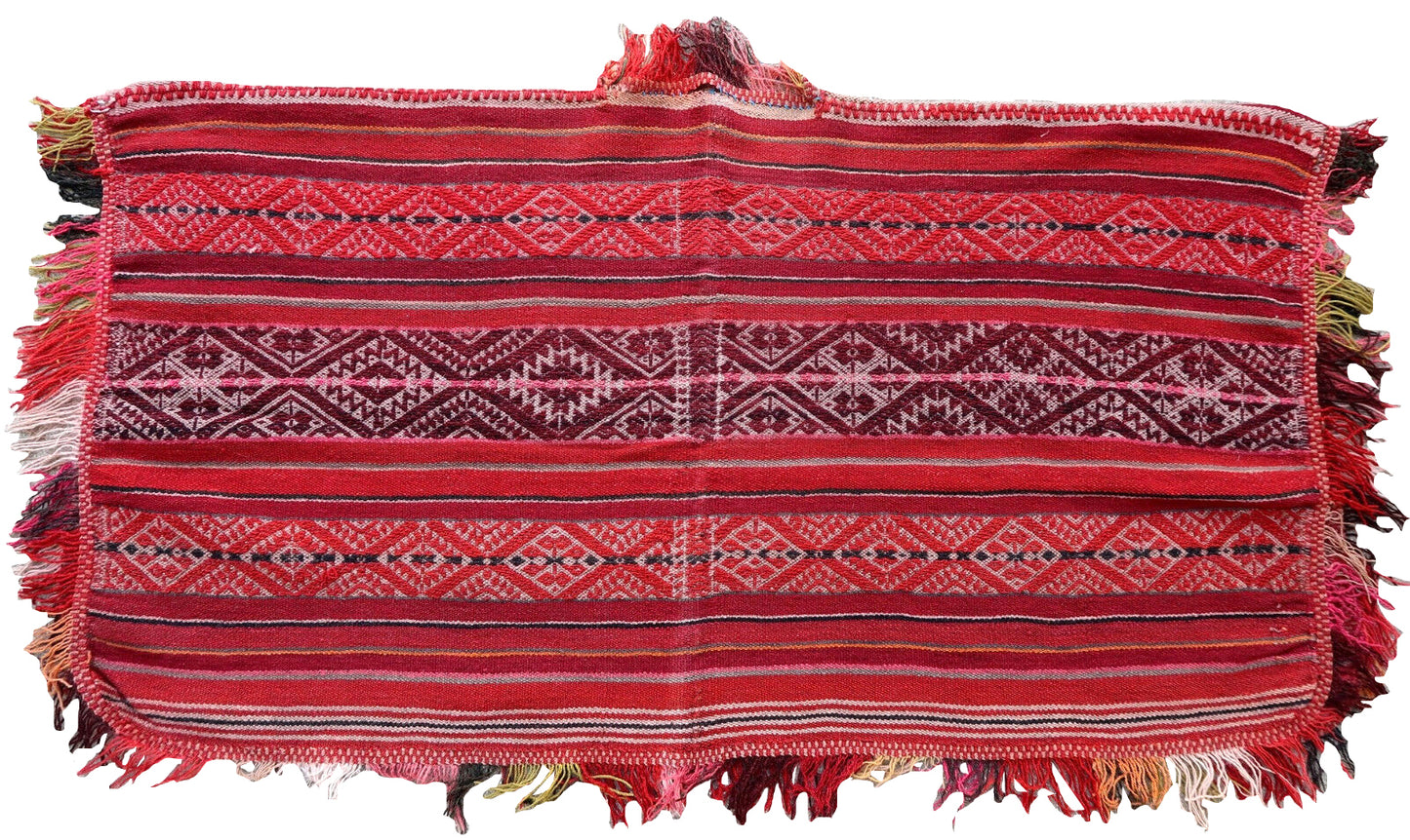 Handmade antique Peruvian poncho kilim 2' x 3.9' (64cm x 120cm) 1900s - 1P63