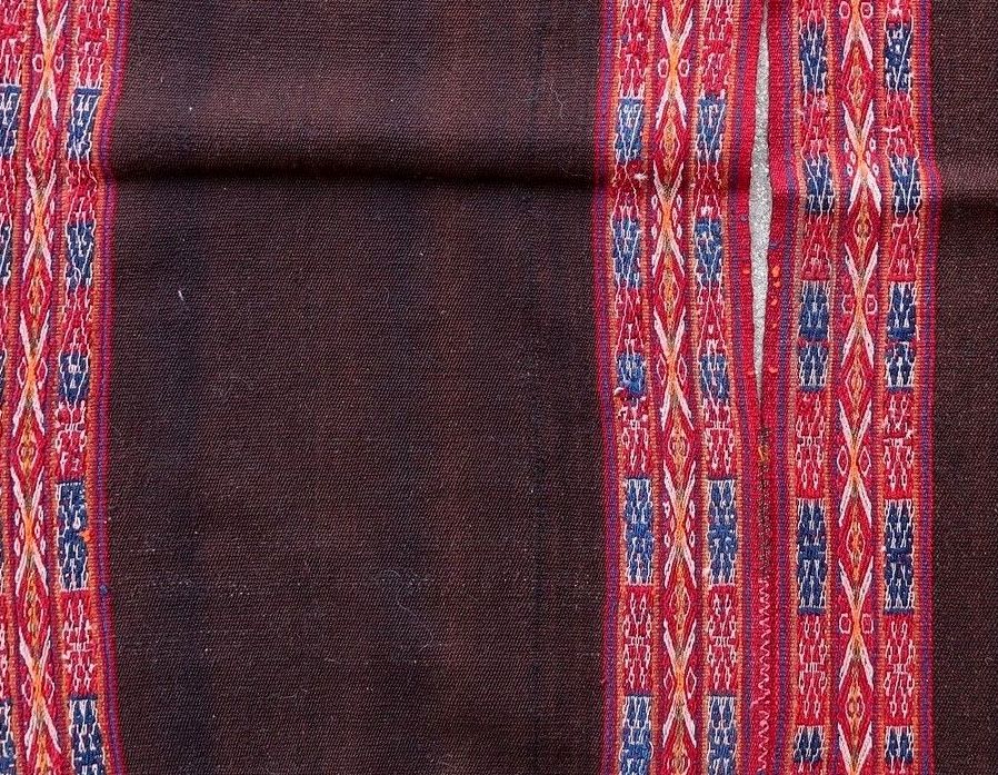 Handmade antique Peruvian poncho kilim 2.9' x 3.3' (90cm x 101cm) 1900s - 1P64