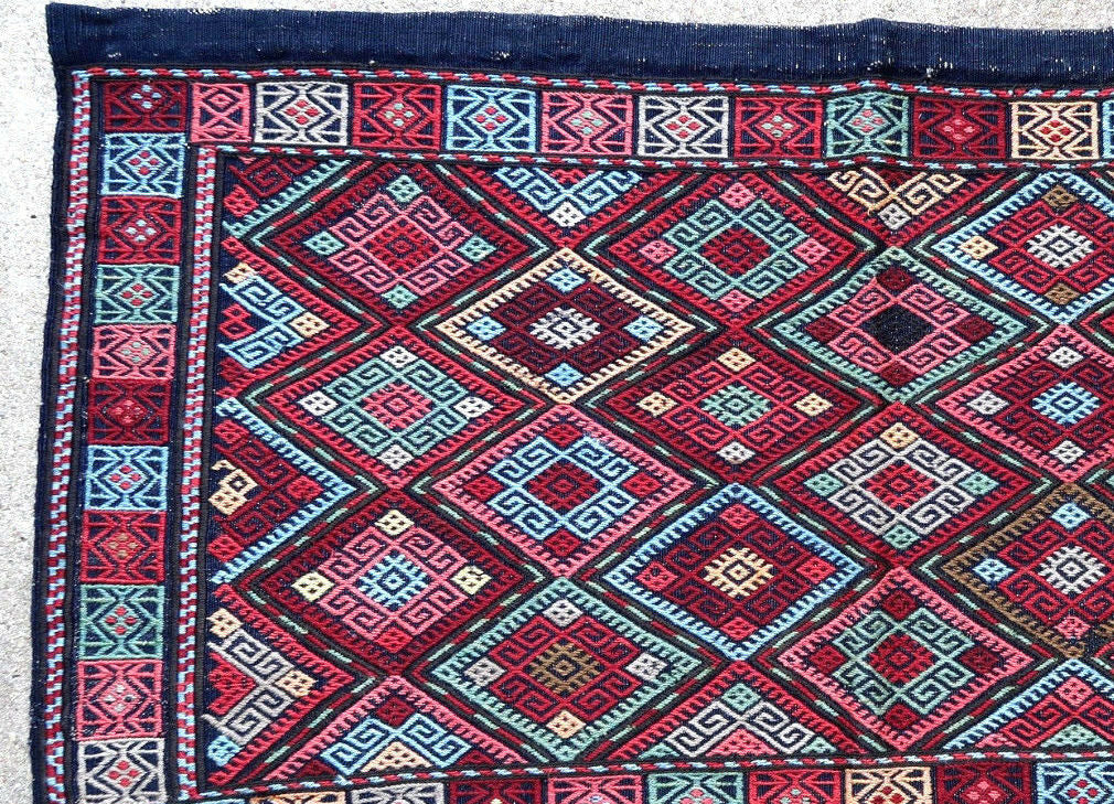 Handmade antique Turkish Anatolian bag face kilim 1.8' x 3.5' (56cm x 106cm) 1900s - 1P65