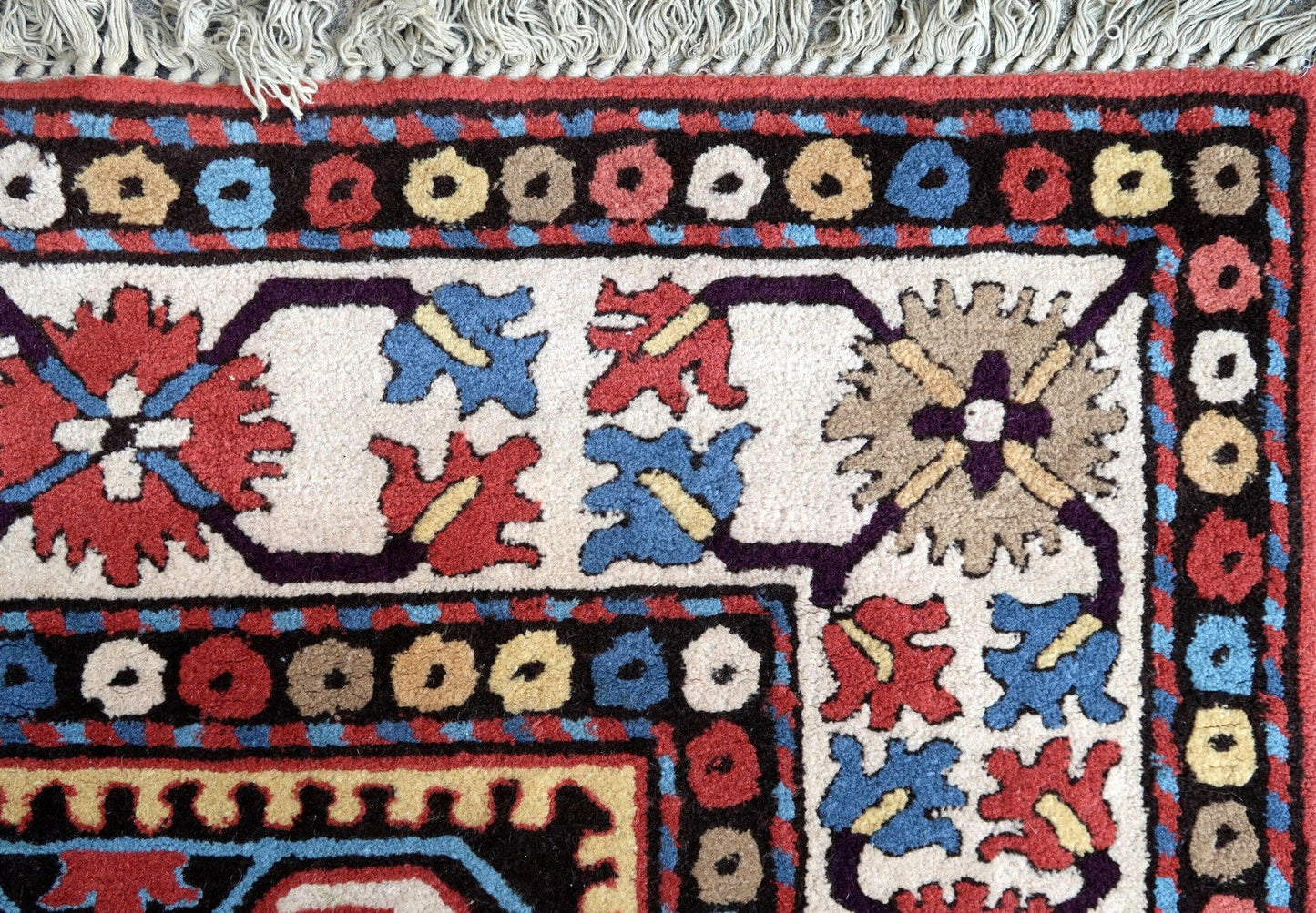 Handmade vintage French Savonnerie rug 3.6' x 8.7' (110cm x 265cm) 1950s - 1P69