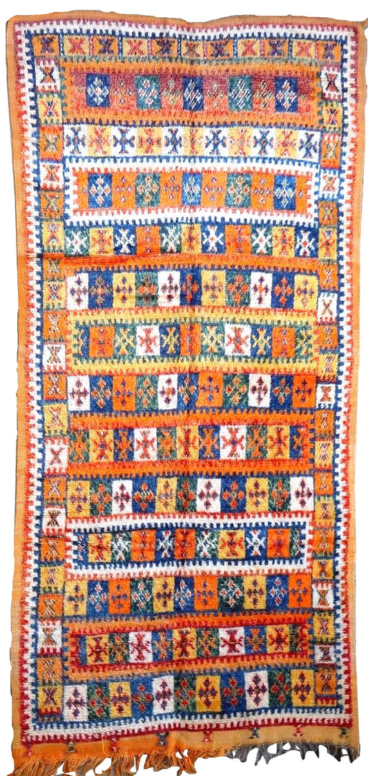 Handmade antique Moroccan Berber rug 4.2' x 9.2' (130cm x 280cm) 1900s - 1P70