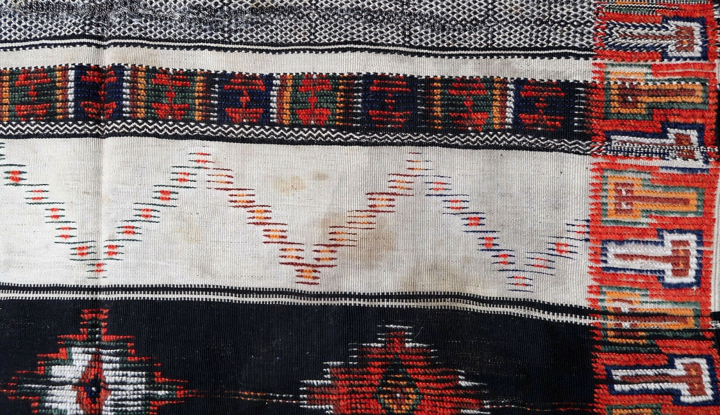 Handmade antique Moroccan Berber kilim 4.3' x 10.8' (133cm x 330cm) 1930s - 1P80