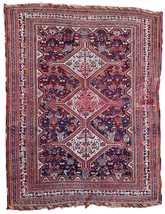 Handmade antique Persian Gashkai rug 1900s