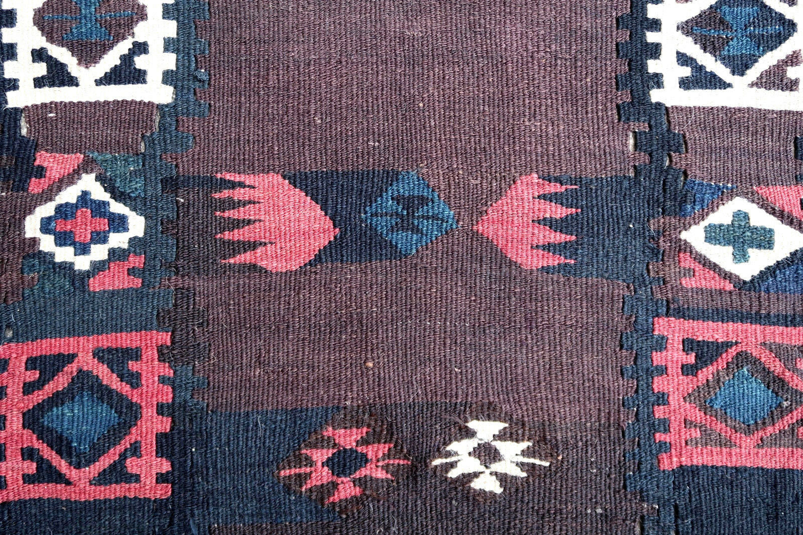 Handmade antique Veramin kilim runner original good condition. The rug is from the beginning of 20th century.