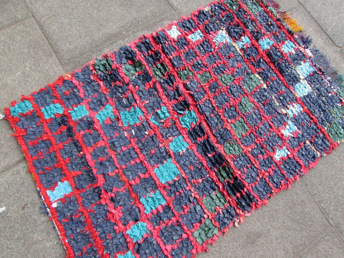 Handmade vintage Moroccan Boucherouite rug 1970s