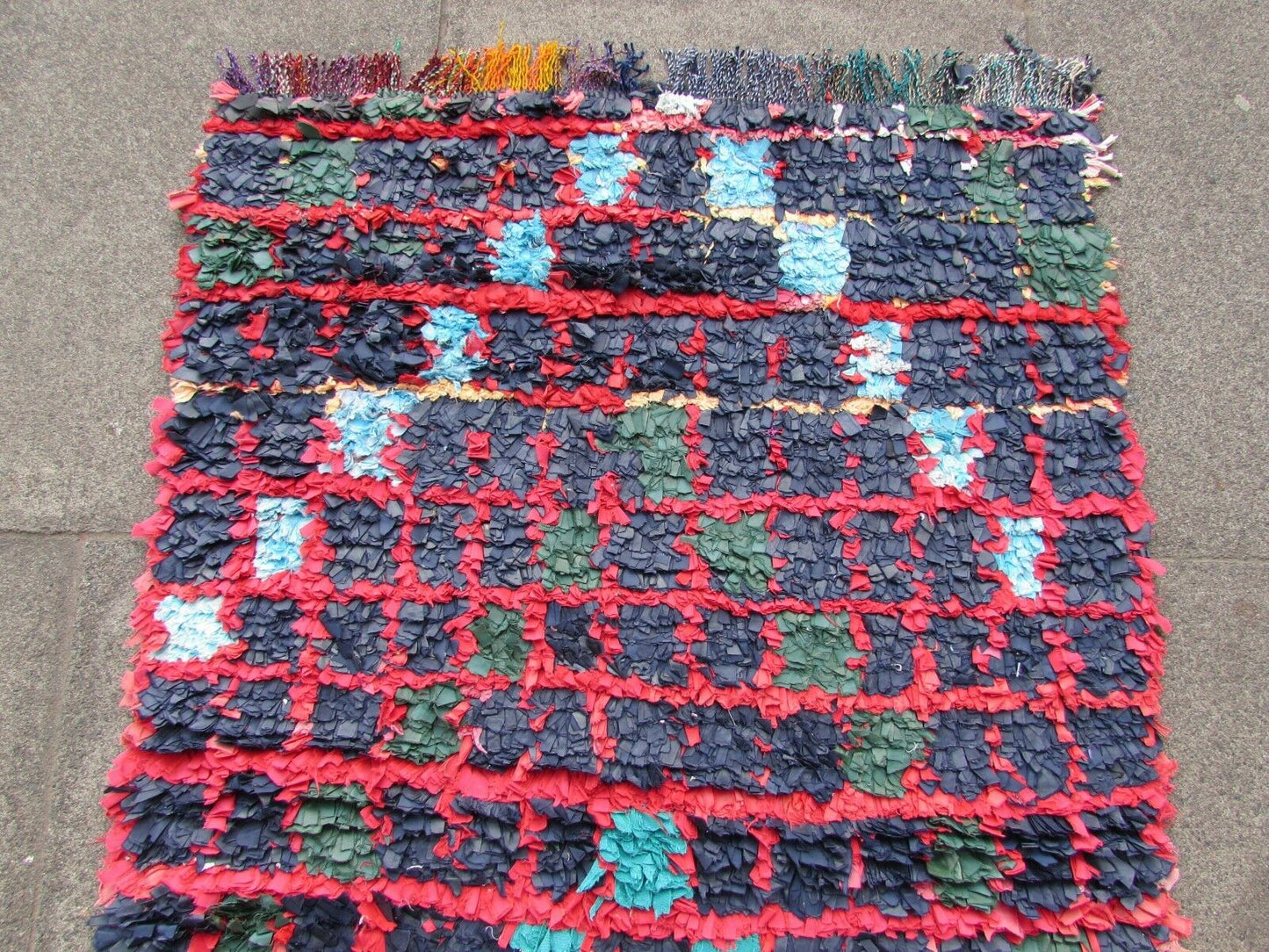 Handmade vintage Moroccan Boucherouite rug 1970s