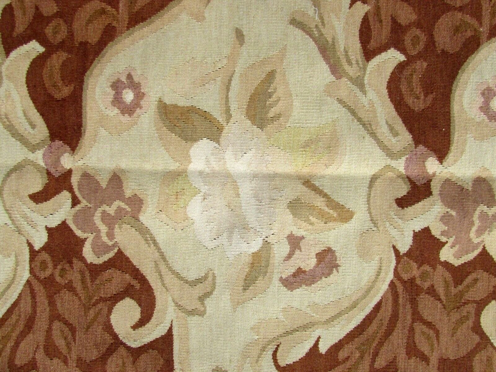 Handmade vintage French Aubusson rug in geometric design and repeating pattern. This rug has been made in the end of 20th century and in original good condition.