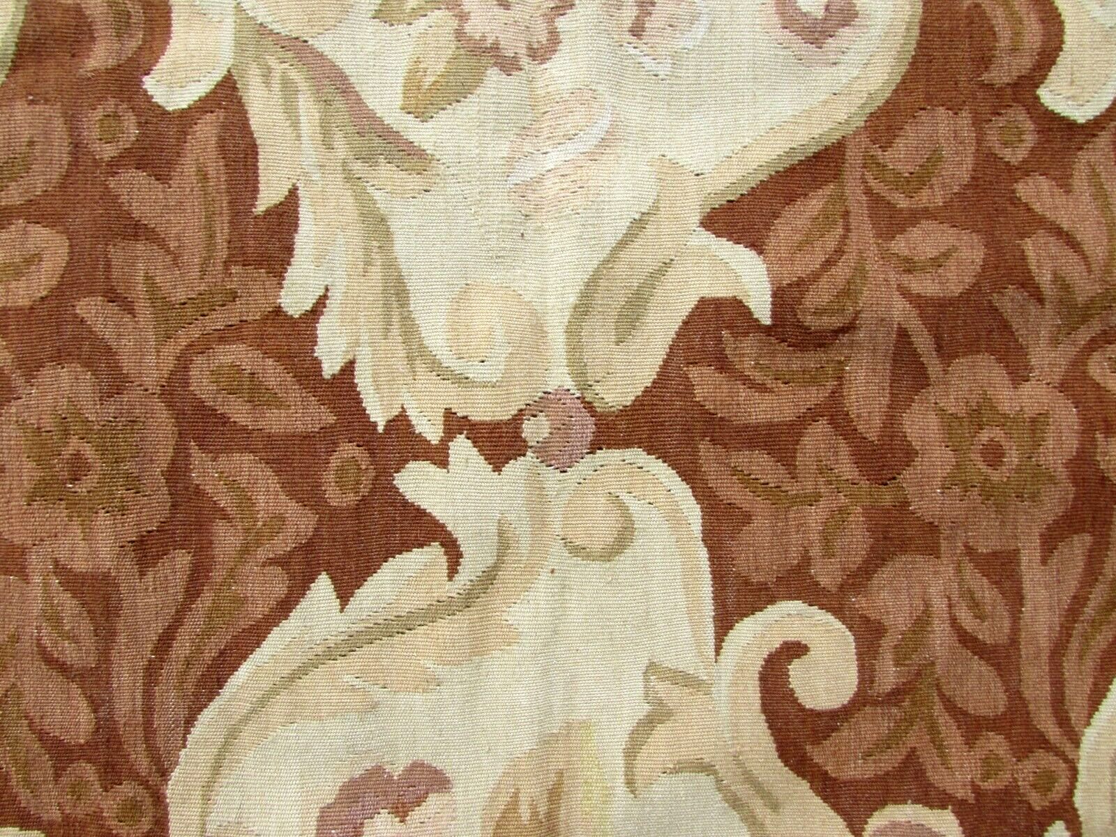 Handmade vintage French Aubusson rug in geometric design and repeating pattern. This rug has been made in the end of 20th century and in original good condition.