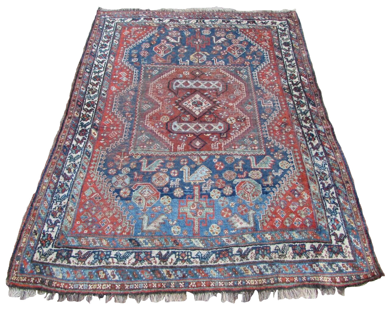 Antique Persian Shiraz rug with decorative birds design
