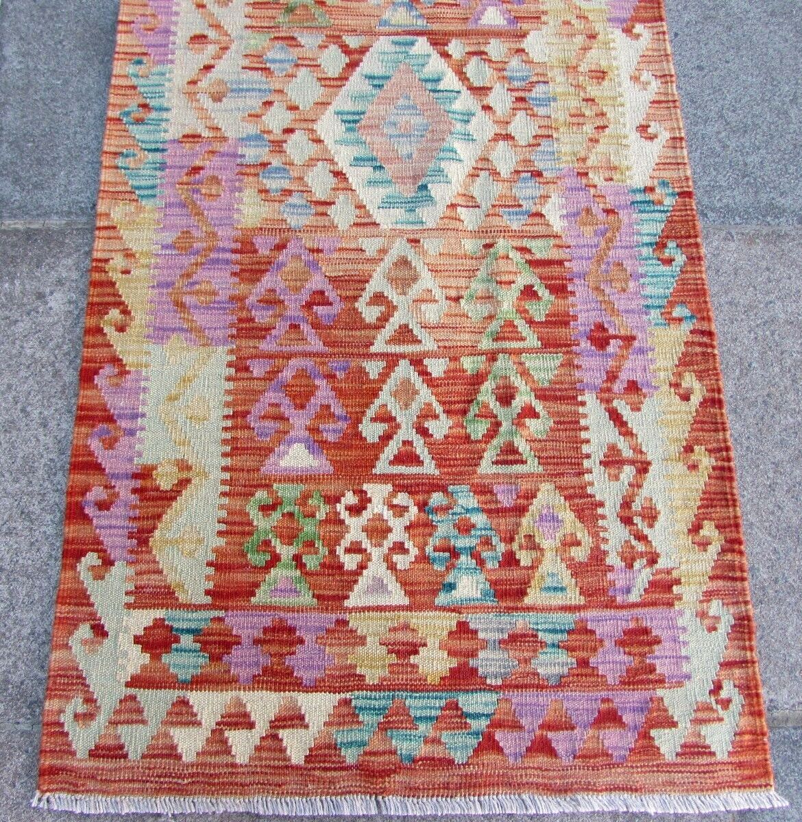 Intricately woven wool fibers in traditional kilim style