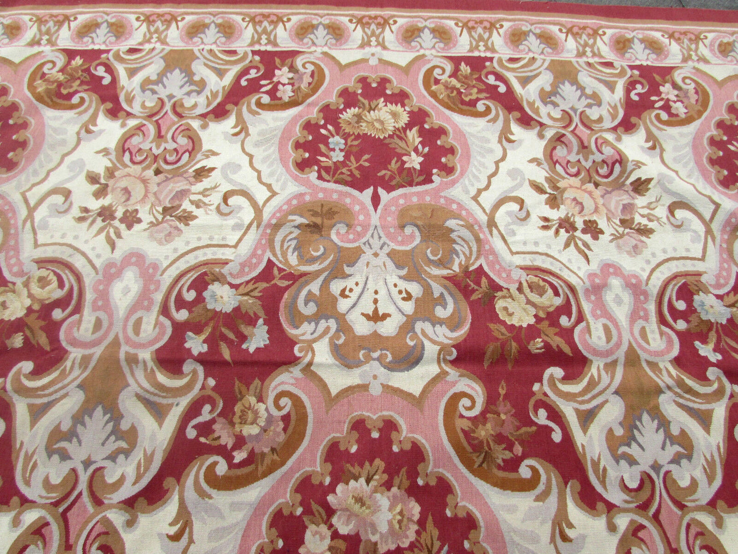 Detailed shot of the wool fibers in a Handmade Vintage French Aubusson Rug