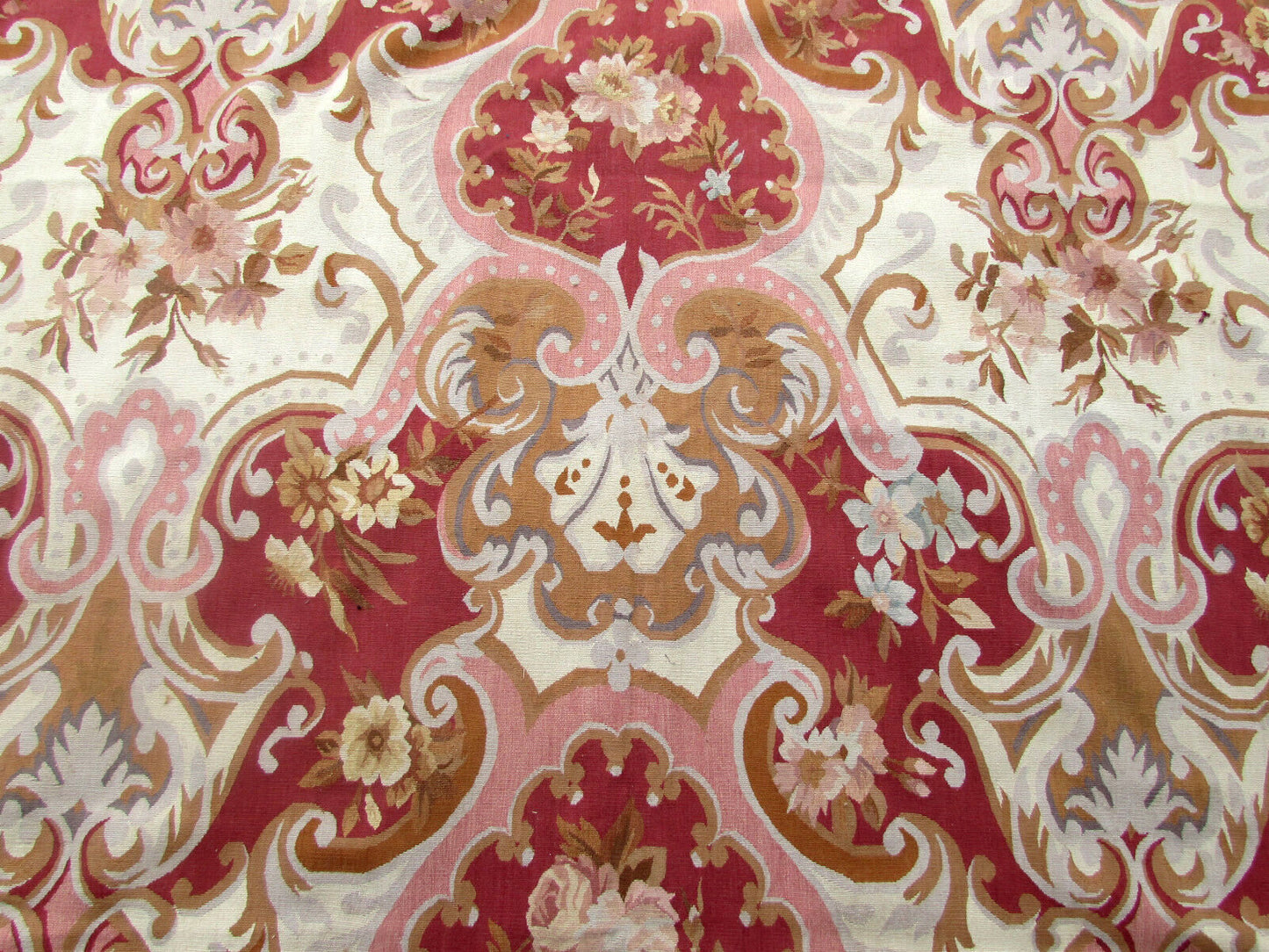 A detailed look at the original good condition of the vintage Aubusson Rug