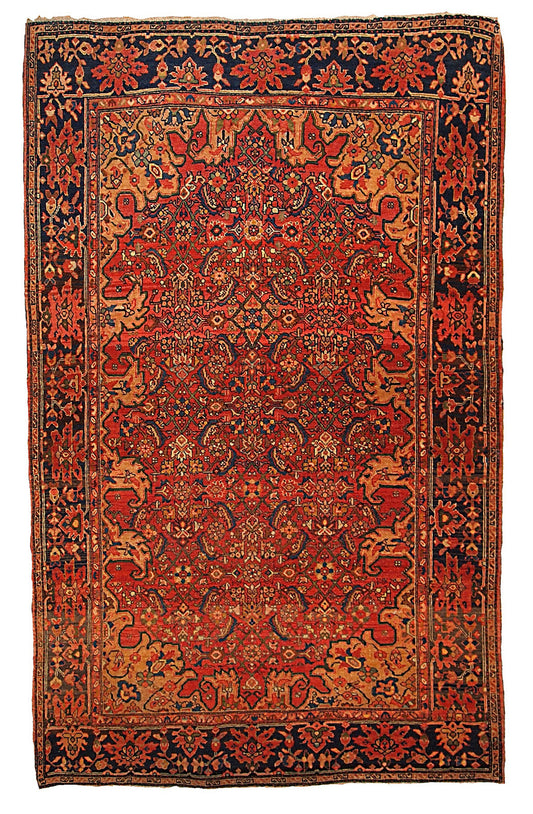 Handmade antique Persian Sarouk Farahan rug 3.5' x 4.8' (106cm x 146cm) 1880s - 1B139