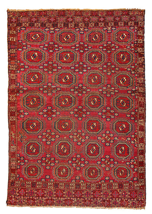 Handmade antique collectible Turkmen Saryk rug 4' x 5.2' (122cm x 158cm) 1850 - 1B173