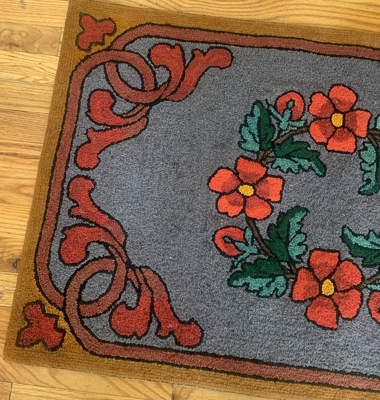 Close-up of intricate details on the Hooked rug